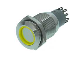 DPDT Push Button Switch, Alternate Action, 12VDC Yellow